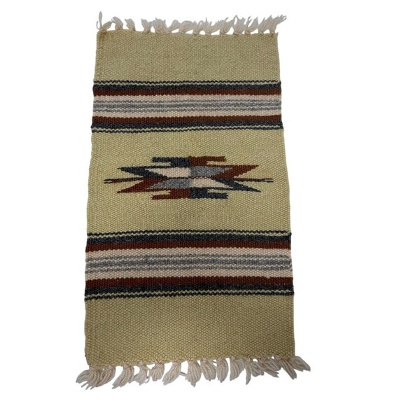 Southwestern Woven Table Runner Mat Small Rug Tapestry Beige Vintage 15" - Picture 1 of 5